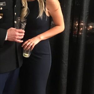 Lulus backless navy trumpet gown